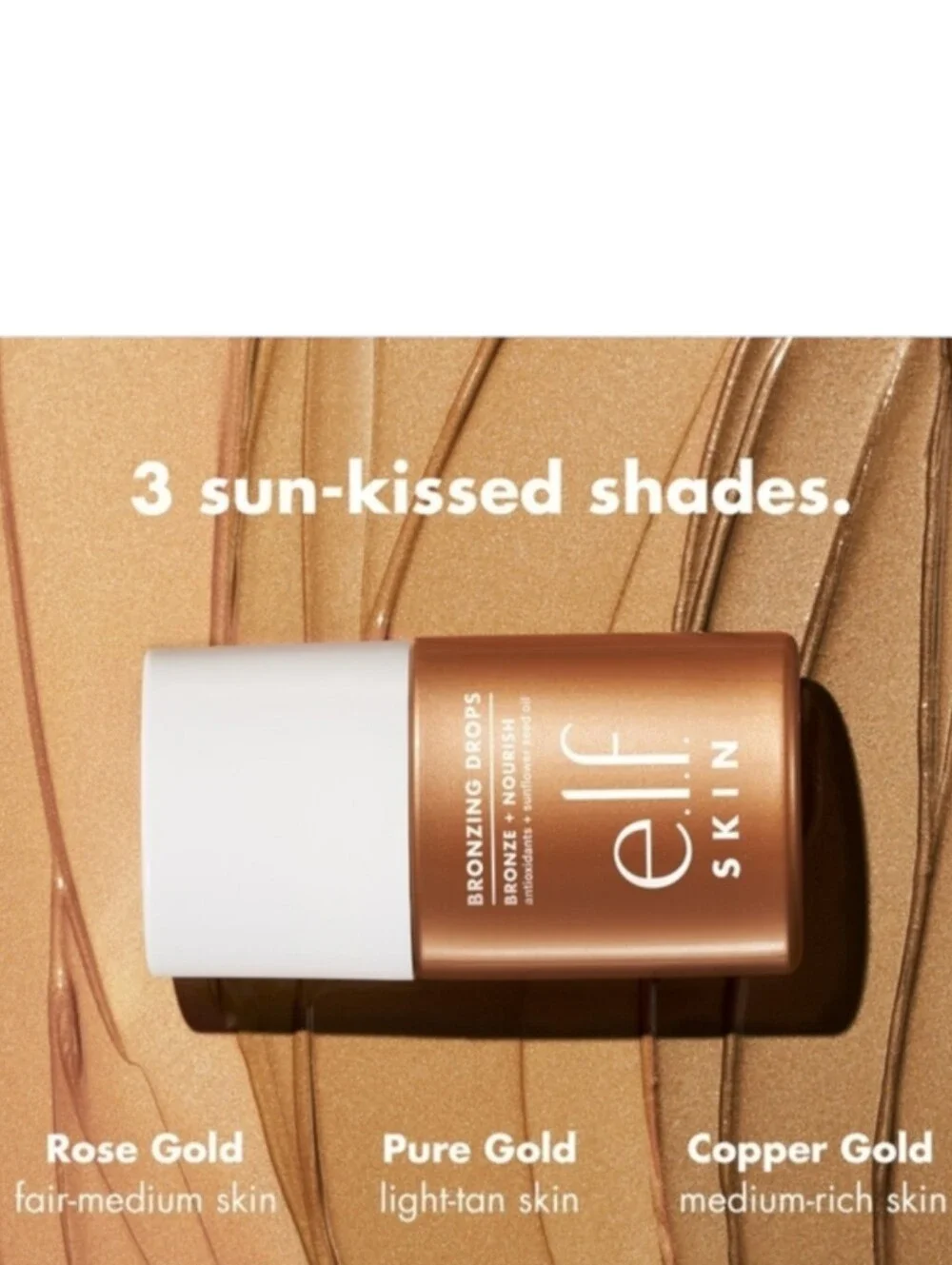 e.l.f. Skin Bronzing Drops Rose Gold Tinted Serum 1 oz New in Box